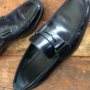 TOD's black leather driving shoes loafers men's 6.5